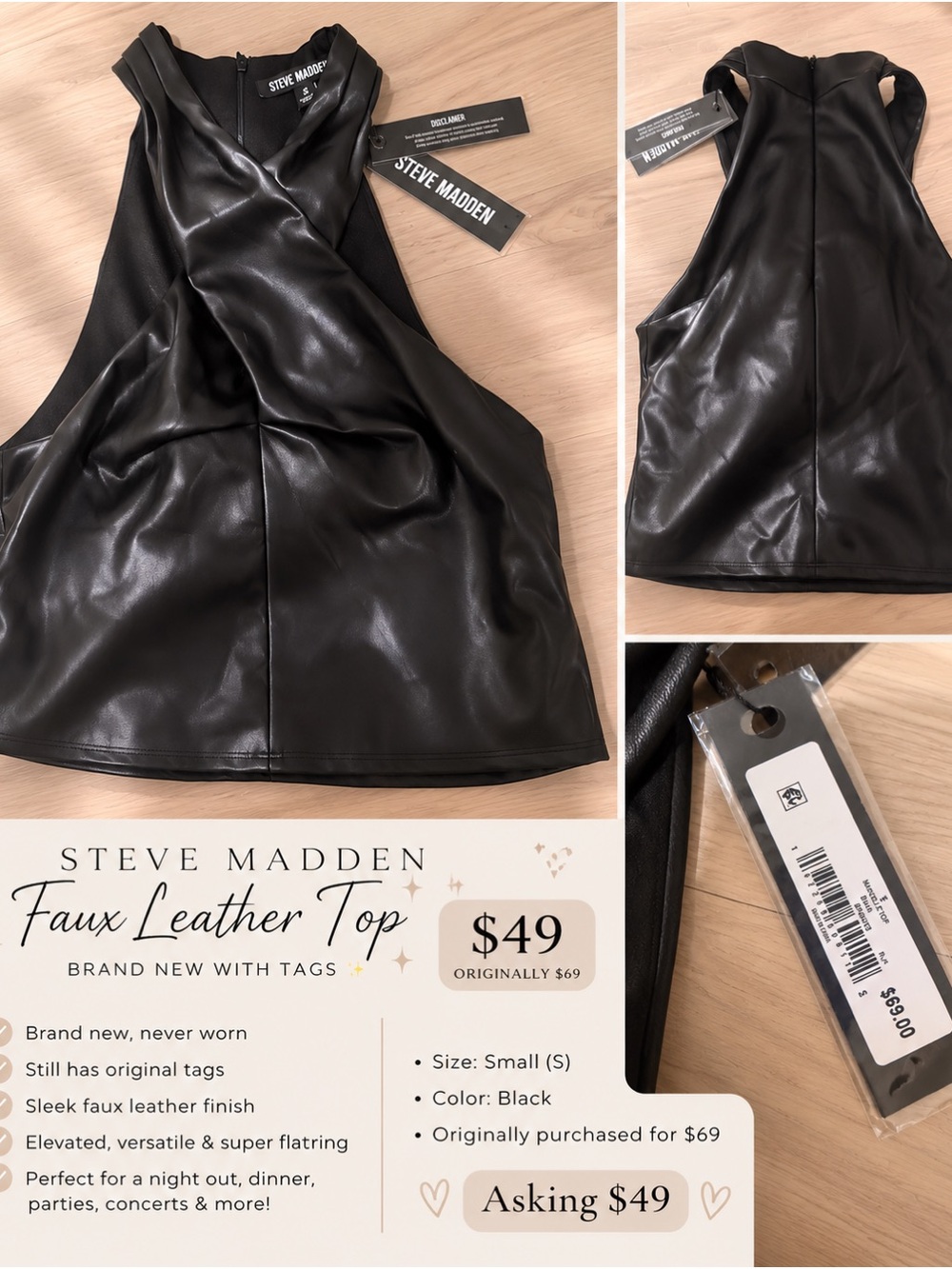 Steve Madden Black Faux Leather Mini Dress